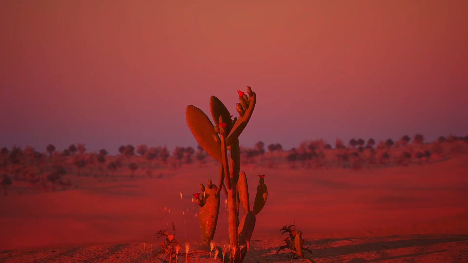 A sculptural desert plant inside the Unreal Engine landscape