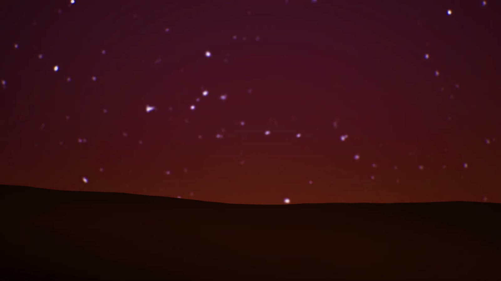 The landscape shifting from sunset into night